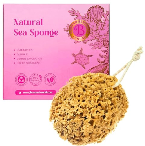 Jordan Benedict Natural Sea Sponge, Unbleached Honeycomb Shower Sponge, Body Sponge on a Rope, Exfoliating Bath Sponge, Organic Bath Sponges for Adults(S Pack of 1)
