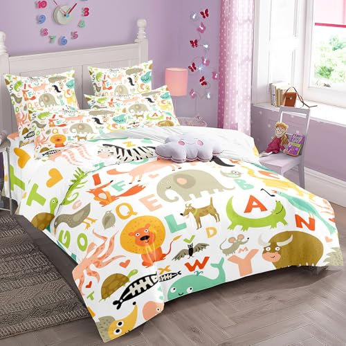 RZPFQB Cartoon-Tier Kinder Bettwäsche 100x135 Baby Bettwäsche Set für Kleinkinder und Babybetten Löwe Elefant Bettbezug Set Wald Tiere Microfaser Bettwäscheset