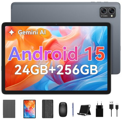 TABWEE T20 Tablet con Tastiera - 24 GB RAM+ 256GB ROM(2 TB TF), Octa-Core, Tablet 10 Pollici, 5000 mAh, 8MP+5MP, 5G WIFI, Face ID, 3.5mm Jack Port