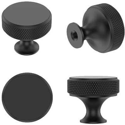 GegXcn 4-Piece Black Cabinet Knobs, 30mm Black Drawer Knobs, Round Aluminium Single-Hole Door Handles, Black Cupboard Knobs, Wardrobe and Drawer Knobs for Cupboards & Draws