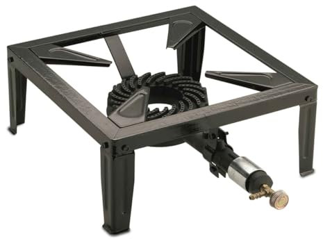 INTEC - Hornillo de gas 7,5 KW acero esmaltado quemador de hierro fundido hornillo catering 4 patas de cocción exterior