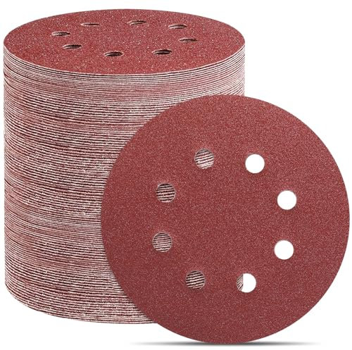 GLOSKIN Dischi Abrasivi,110 Pezzi Con Velcro,Dischi Abrasivi 125mm Velcro, 8 Fori per Levigatrice a Binario Casuale, Lucidatura in Legno e Metallo (P40/60/80/10/120/120/180/180/240/320/400/600)