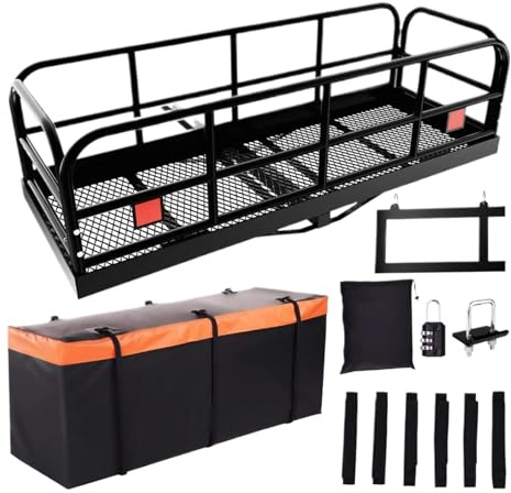 Trailer Hitch Cargo Carrier Rack 500 Lbs, Heavy Duty Steel Hitch Cargo Rack, 60 X 24 X 14 Folding Trailer Luggage Carrier