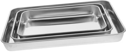 HEMOTON 3 Pezzi Vassoio in Acciaio Resistente da Piatto da Campeggio in Vassoio per Frutta in Metallo per Uso Domestico Facile da Pulire con Bordi