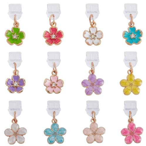 PLIGREAT 12 Pcs Enamel Flower Charm Phone Dust Plug Compatible with Type C/USB C Charging Port Anti Dust Plugs Colorful Pendants Phone Port Dustproof for Type C Charging Port Plugs