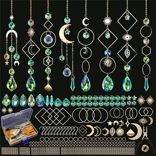 Kit acchiappasole fai da te per adulti, con prisma di cristallo arcobaleno, per finestre, matrimoni e Natale, decorazione ecologica per casa/giardino, 228 pezzi