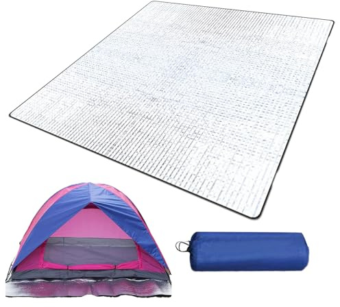 Isolierende Bodenmatte aus Aluminium und Aufbewahrungstasche, isolierende Campingdecke, wasserdichte Thermodecke, wasserdichte Bodenmatte aus Schaumstoff für Überleben, Wandern, Picknick und Camping