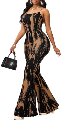 GothDark Womens Sexy Flared Spaghetti Strap Bodycon Party Club Jumpsuit