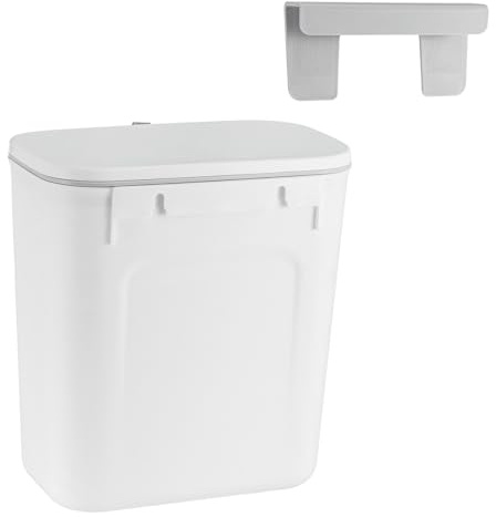 9L Kitchen Bin Wall Mounted Trash Hanging Trash Can with Lid Rubbish Bin Wastebasket for Under Cupboard for Kitchen White