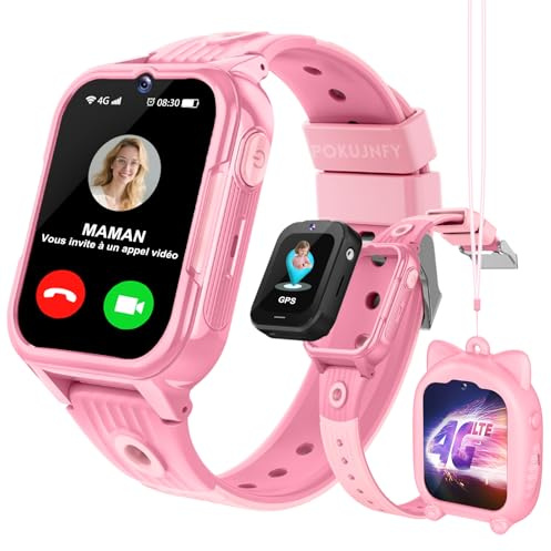 POKUJNFY 4G Smartklocka Barn med GPS Tracker Videosamtal SOS WhatsApp Spel Kamera Stegräknare Skoläge Väckarklocka Digital Vattentät Presentklocka Kids Smart Watch för Flickor Pojkar