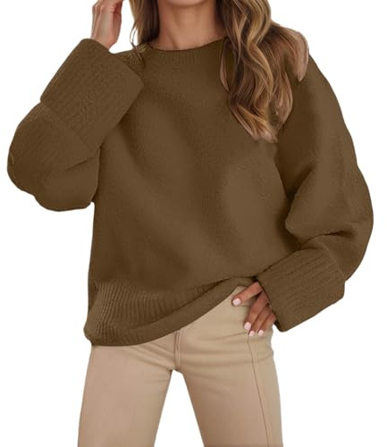 Suéter de tamaño para Mujer Invierno Punto Informal cómodo Holgado Cuello Redondo Manga Larga Ropa Calle túnica