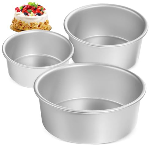 TOYANDONA 3 piezas Molde para Pastel Redondo Antiadherente de Aluminio con Base Fija para Tartas Bizcochos y Repostería Casera