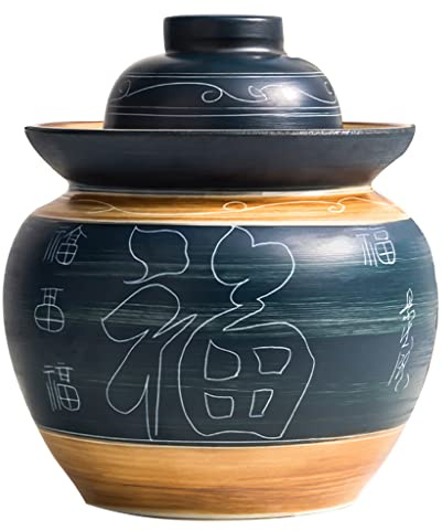 ZGHQHCDRH Ceramic jars, Traditional Chinese Ceramic Fermentation Crock Jar Pickling With Water Seal Airlock Lid,China Fu Large Thickened(3.5KG)