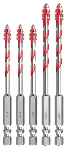hommova 5Pcs Masonry Drill Bits Set, Carbide Drill Bit for Ceramic Porcelain Tiles Brick (6, 6, 8, 10, 12mm)