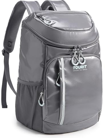 TOURIT Zaino refrigerante, 28 l, con apribottiglie, contiene 30 lattine, grigio