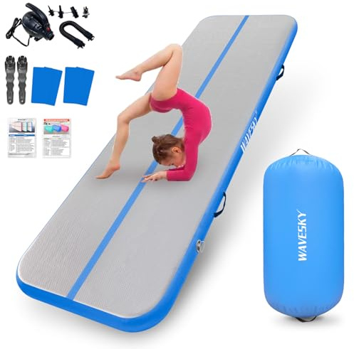 3m Aufblasbare Air Matte Tumble Track mit 100x60cm Air Roll, 10cm Hoch Tumbling Matte mit Luftpumpe, Gymnastikmatte mit Air Roll Turnen für Zuhause, Outdoor, Fitness, Yoga, Training