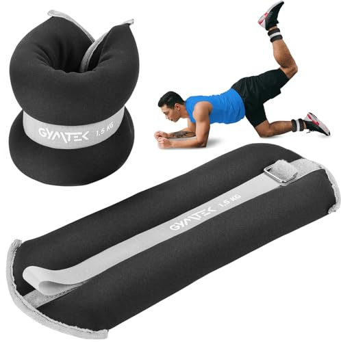 Gymtek Manchettes Lestées Réglables - Poids pour Jambes et Bras, Bracelet Lesté pour Intensifier l'Entraînement (Noir, 2 x 1,5 kg)