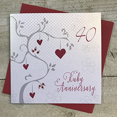 WHITE COTTON CARDS Algodón Blanco de Tarjetas Aniversario de Boda, Hecho a Mano 40th Anniversary Tarjeta, Color Blanco