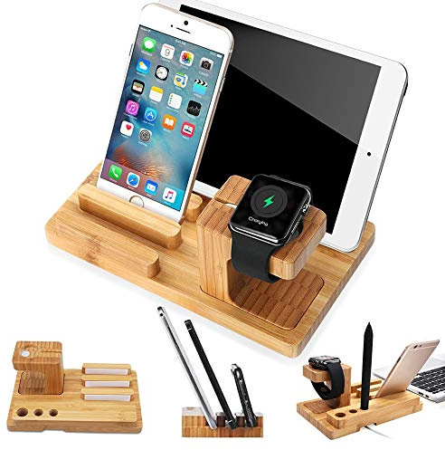 Bambus Holz Ladestand Aufladung Docking Station/Cradle/Halter/Ladegerät Stand/Handy Halterung Compatible iPhone XS MAX XR X 8 7 6S Plus iPad