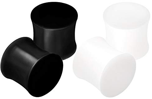 KJM FASHION 4 Stk Silikon Schwarz Weiß 12mm 1/2 Inch Double Flared Flesh Earplugs Ohr Plug Stecker Ring Expander Stab Piercing Schmuck 2757