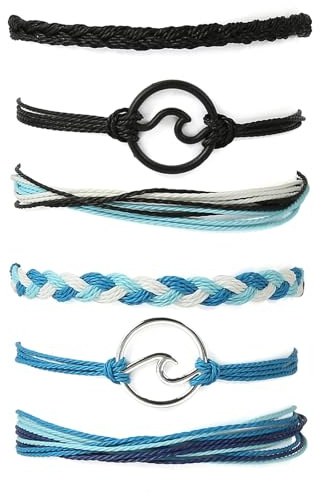Starain Beach String Wave Bracelet for Women Handmade Waterproof Adjustable Boho Braided Rope Surfer Bracelets Set