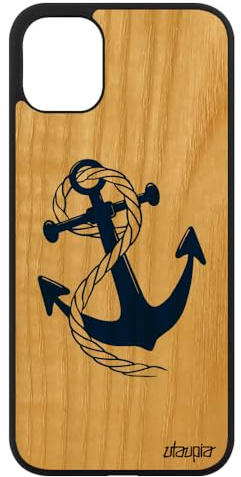 utaupia Coque Telephone pour iPhone 11 en Bois Silicone Ancre Etui Marine Corde Case Fantaisie Bumper nœud Bleu de Bateau Rigide rayé Ocean