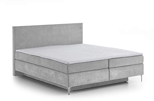 Atlantic Home Collection Boxspringbett LYNN, 180x200 cm, inkl. Bettkasten beidseitig und Topper (Härtegrad H2), hellgrau, rechteckiges Kopfteil
