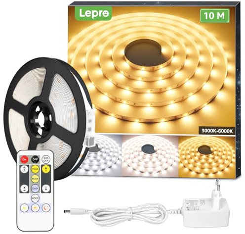 Lepro LED Strip Dimmbar 10M, LED Streifen 600 LEDs Warmweiss bis Kaltweiss, Weiß Band Lichterkette, Lichtleiste, Superhell Warmweiß Kaltweiss DIY Lichtband Leiste, Kette Stripes für Küche Deko