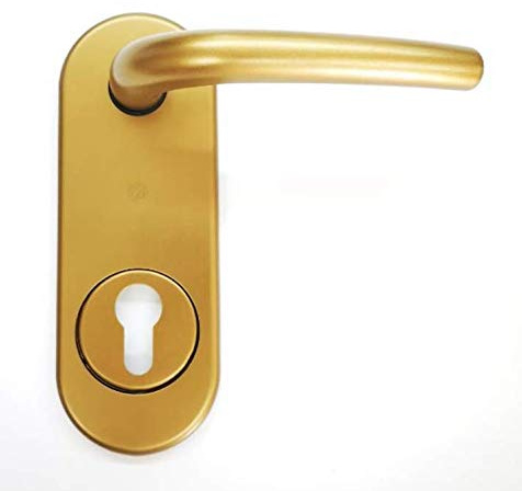 SECUREMME Kit Como placca+maniglia in alluminio F4 bronzato-Mostrina-borchia Singola per porta blindata Q8 foro cilindro europeo pz 1