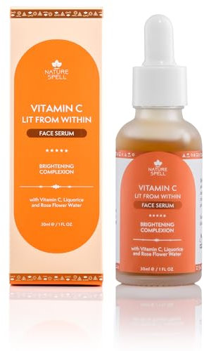 Nature Spell Vitamin C Face Serum, Reduces Signs of Aging & Brightens Skin Tone, Infused with Rose Water & Liquorice, Vegan, 30ml