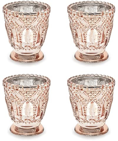 PartyDeco Rose Gold Kerzenstand 8cm 4 Stück. Dekoration Tischdekoration Hochzeit Hausdekoration Homedecor