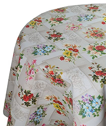 Wachstuch Wachstischdecke Tischdecke Gartentischdecke Farbe und Größe wählbar Rosen Strauß Beige Oval 130 x 160 cm abwaschbare Wachstuchtischdecke