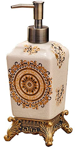 Seifenspender Keramik - Französisch Muster mit goldenen Vintage Basis Lotion Dispenser nachfüllbare Leere Pumpe Flasche Vintage Hand Lotion Shampoo Seife Seife Küche Badezimmer Hotel