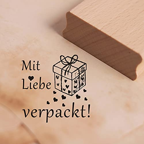 Stempel Mit Liebe verpackt - Geschenk Herzen Motivstempel ca. 38 x 38 mm