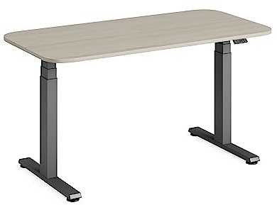 Steelcase Solo Elektromotorisch höhenverstellbarer Homeoffice-Schreibtisch, programmierbares Bedienpaneel, Antikollisionssensor und Kabelnetz, Tischplatte in Akazie, Gestell in Amsel
