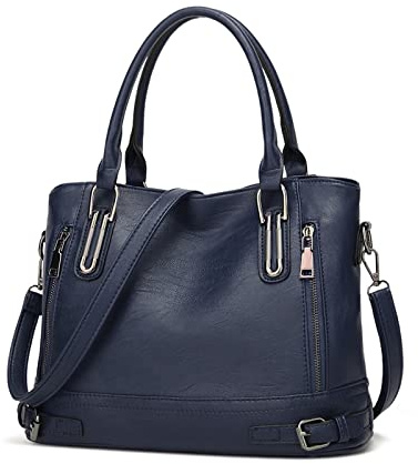 FANDARE Leichte Handtschasche Vintage Schultertasche Damen Umhängetasche Frauen Schulranzen PU Leder Wasserdicht für Shopper Reisen Arbeitstasche Messenger Tote Bags Blau