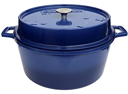 Grillfürst farbig emaillierter Dutch Oven ca. 9 Liter Fassungsvermögen - stabil stehender Gusseisentopf ohne Füße, blaue kratzfeste Emaillierung, multifunktional, ca. 21 cm x 40,4 cm (HxB), DO9