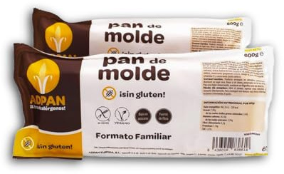 ADPAN Pan de Molde Sin Gluten | Pack 2 x 600g | Pan con Corteza Tierno y Esponjoso | Sin Alérgenos | Apto para Celíacos | Ideal para Tostadas, Sándwiches y Bocadillos