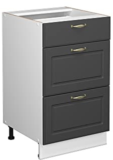 Vicco Küchenunterschrank Fame-Line, Anthrazit-Gold, 50 cm | MDF-Front · Ohne Arbeitsplatte · Höhenverstellbare Füße · Metallgriffe · Metall-Vollauszüge
