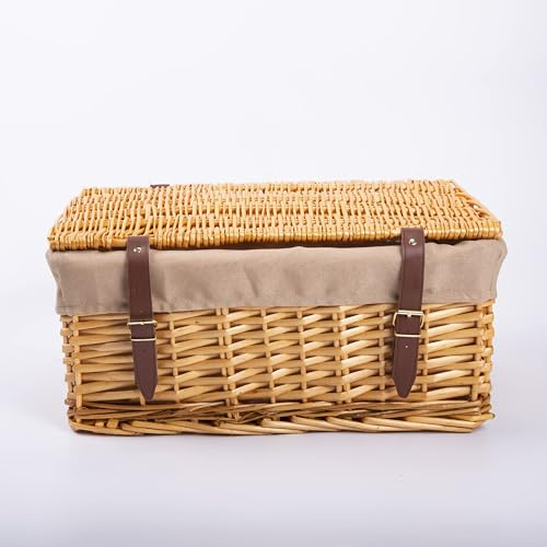 Natural Wicker Storage Hamper with Lid with Liner Gift Hamper Shelf Basket (Medium)