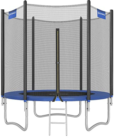 SONGMICS Trampolino da 183 cm, Trampolini Elastico 6 Piedi con Rete di Recinto, Tappeto Protettivo, Palo Alto 180 cm, Struttura Metallica, Certificato TÜV Rheinland GS, Nero e Blu STR061Q01