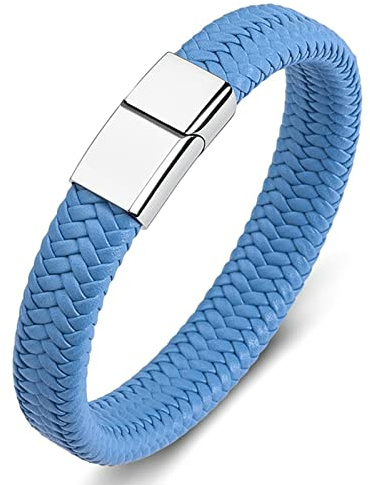 Ayoiow Armreifen Herren, Armband Jungen Edelstahl Armband Männer Leder Geflochten Armband mit Silber Schnalle