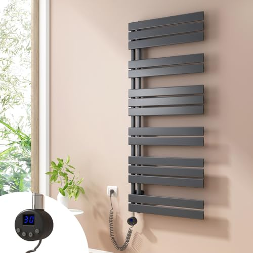 Heilmetz Badheizkörper Elektrisch Handtuchheizkörper Elektrisch mit Thermostat mit Timer-Funktion Heizkörper Badezimmer Anthrazit Badheizkörper 60x138.5cm