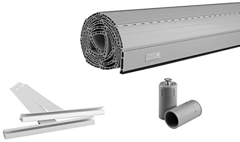 Schellenberg 39006 90 x 110 cm grau, Rolladenpanzer Set PVC Mini für 40 mm Stahlrohrwellen, Breite kürzbar, inkl. Rolladen Aufhängefeder, Alu-Endleiste, Rolladenstopper