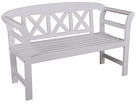Benelando Bequeme Gartenbank 2-Sitzer Holz Holzbank Parkbank weiß Bank Sitzbank Garten