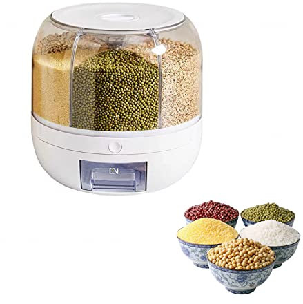 Cereal Dispenser Rice Bucket Dispenser 6 Grid 360° Rotating Rice Container Automatic Waterproof and Moisture-Proof Rice Storage Box for Kitchen,Rotatable Sealed Grain,B