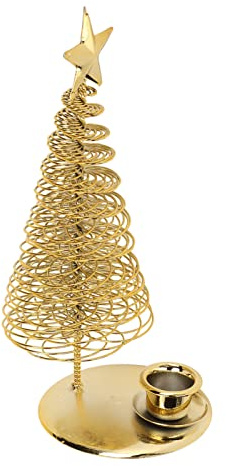 BestAlice Gold-Kerzenhalter, Weihnachtsbaumförmiger Kerzenhalter mit Stern, Goldener Metall-Weihnachtsbaum-Kerzenständer, Stumpenkerzenhalter für Festival-Tischdekoration