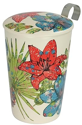 Eigenart Teaeve - Taza de té de porcelana con colador y tapa, diseño de flores rústicas (en caja de regalo)