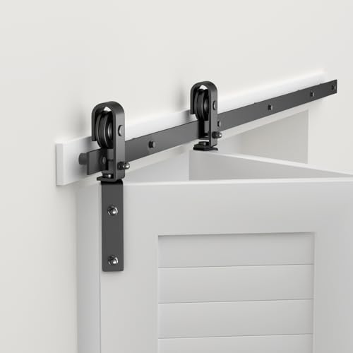 BONIKLUBA Doppel-Falttür-Scheunen-Schiebetür-Hardware-Kit für 2 Türpaneele, glatt und leise, 76 cm, schwarze Schiene und J-Roller (ohne Türen)