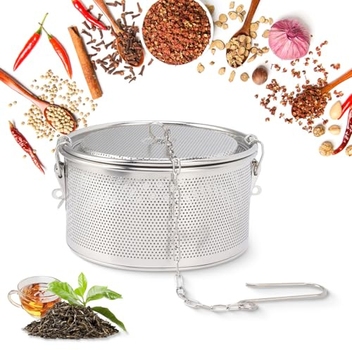Tissting Gewürzsieb Teesieb 17cm Edelstahl Gewürzfilter zum Mitkochen | 2,2L Kräutersieb zum Kochen mit Verlängertem Kettenhaken, Extra Feinmaschiges Gewürzkugel Teeei für Losem Tee Küchen Koch